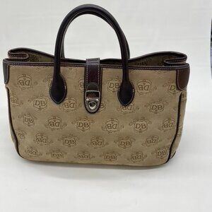 Vintage Dooney & Bourke DB Monogram Satchel Canvas Bag Brown Leather Trim Y2K